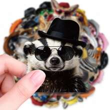 50pcs Animal Graffiti PET Stickers With Hats And Fashion Glasses, Diverse Designs, Enhances Thinking And Creative Action Abilities, Art Supplies, Children's Sticker Toys - Multicolor - View 6