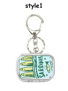 Vintage-Style Fun Sardine Square Pill Box Medicine Box With Keychain,Storage Compartment,Portable Jewelry Box,Mini Storage Box,Medicine Organizer Box,Suitable For Daily Medications And Vitamins,Only Empty Box - Multicolor - View 13