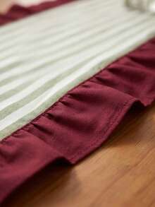 1pc Green & White Fine Striped With Burgundy Ruffle Edge Table Runner, Christmas Country Style Fabric Material, Rectangular Shape With Burgundy Ruffle Edge Patchwork Detail Decoration, Beautification And Stain Protection For Tabletop, Suitable For Christmas Fireplace Decor And Winter Holiday Home Scenes - Red - View 5