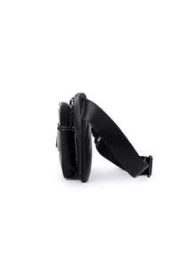 Men's PU Waist Bag Multifunctional Large Capacity Chest Bag, Casual Sports Portable Mobile Phone Crossbody Bag - Black - View 4