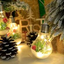Christmas Atmosphere Decorative String Lights, 5m 10LED Warm Light, Unique Bulb Design With Transparent Shell Containing Artificial Pine Needles, Red Berries, Cherries And Artificial Snowflakes, Recreating A Snowy Pine Forest Christmas Scene. Soft Warm Light Gently Radiates, Illuminating The Internal Pine Cones And Red Berries Through The Bulb Shell, Creating A Romantic And Healing Ambiance. LED Beads Are Durable, Solar Powered - Christmas Pine Cone Pine Needle Cherry Snowflake Light Bulb - View 10