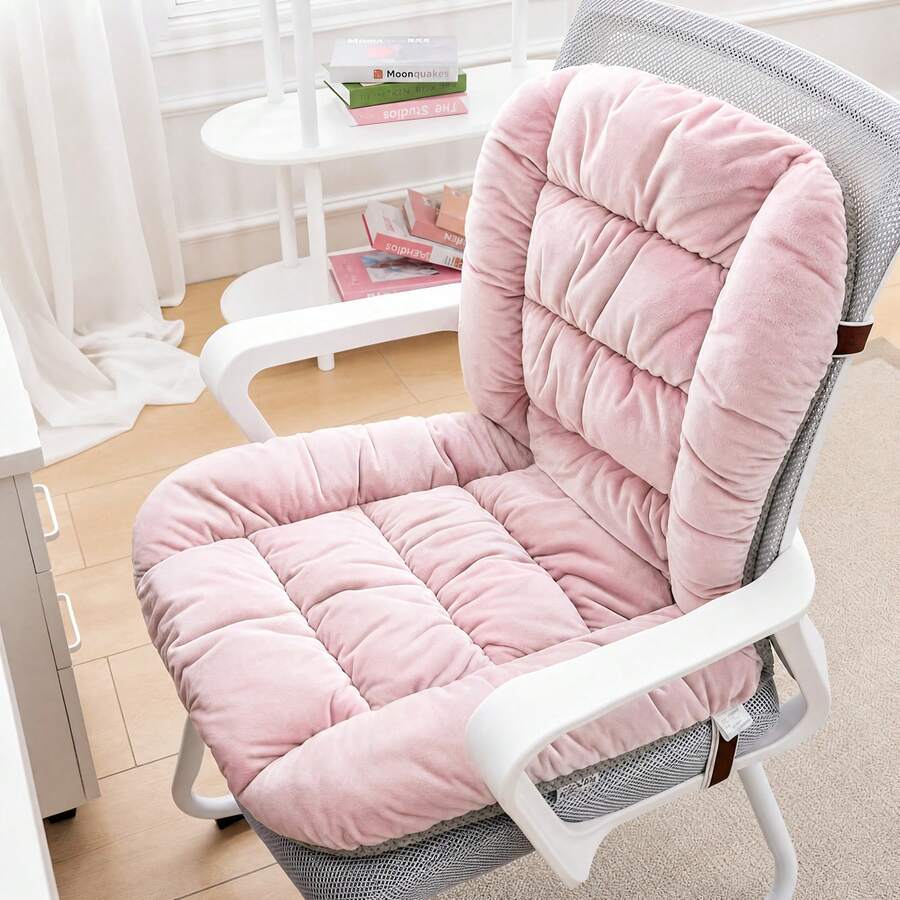 Soft Thick Velvet Seat Cushion & Backrest Pad, Warm All-In-One Chair Pad, Non-Slip Fixing Buckle, Multiple Colors Available, Suitable For Office Chair, Home Dining Table & Study - One-piece Chair Cushion - View 1