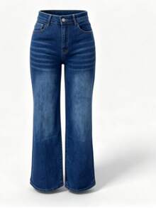 Celana Jeans Wanita Kasual Potongan Lurus, Serbaguna dan Nyaman untuk Pemakaian Sehari-hari, Gaya Musim Gugur yang Mudah - Dark Wash - View 9