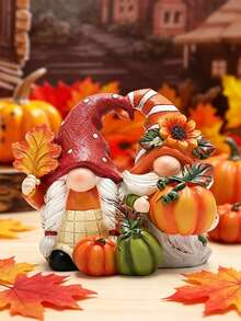 Autumn Couple Figurines - Cute Pumpkin Home Decor, Suitable For Halloween And Thanksgiving Tabletop Display; Perfect For Living Room Fireplace Mantel Or Bookshelf, Creating A Rustic Autumn Atmosphere Decorative Piece. - Multiple Styles - View 7