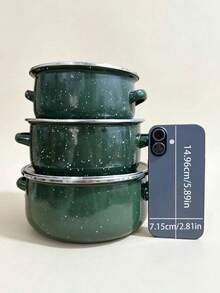 3pcs Multi-Size Enamel Soup Pot Set, Double-Ear Soup Pot With Starry Pattern, Outdoor Picnic Pot, Enamel Stew Pot, Small Stew Pot, Ramen Pot, Oil Pot With Lid, Baby Food Pot, Multi-Color 3pcs Enamel Cookware Set, Thick Double-Ear Enamel Cooking Pot, Multi-Purpose For Gas & Induction Cooktop, Enamel Pot With Lid And Handles - Caliber 6.3IN-7.87IN - View 9