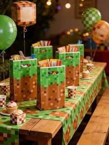 10PCS Pixel Tote Bags, Candy Bags Suitable For Birthday Party, Holiday Gifts Packaging, Party Table Decor, Theme Birthday Presents - Multicolor - View 4