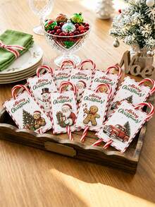 48Pcs Christmas Candy Cane Gift Cards, Vintage Christmas Paper Cards, Santa Claus Snowman Reindeer Gingerbread Design Christmas Gift Tags, Holiday Gift Packaging, Christmas Gift Wrapping, Christmas Gift Packaging, Christmas Decoration, Christmas Party Supplies, Home Gathering Supplies, Christmas Gifts, Merry Christmas, Home Decor, Table Decor, Christmas Party Offers, 2026 Christmas Decoration, Christmas - Multicolor - View 10