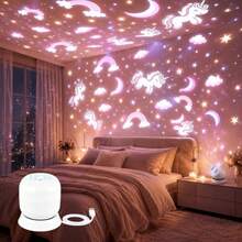 Creative LED Dynamic Projector Night Light, Unicorn Projection Lamp, 360° Rotating Dynamic Projection Table Lamp, USB Powered Ambient Light, Bedroom, Game Room, Living Room. Camping RV Halloween Decoration Lighting - White - View 4