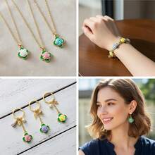 Ngẫu nhiên 5/10 món charm cỏ bốn lá vàng và hoa hồng, men xanh với mặt dây hoa nhựa 3D, phụ kiện làm hoa tai, dây chuyền và trang sức DIY - Nhiều màu - Xem 5