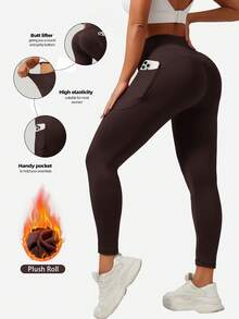 3pcs/Set Women's Thermal Lined Thickened Sports Leggings With Side Pockets, Autumn/Winter - Multicolor - View 8
