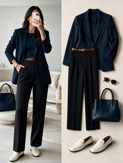 Women's High Waist Black Long Pants, Minimalist Fashion, Commute Y2K Style, Comfortable Slim Fit Versatile (Accessories Not Included)