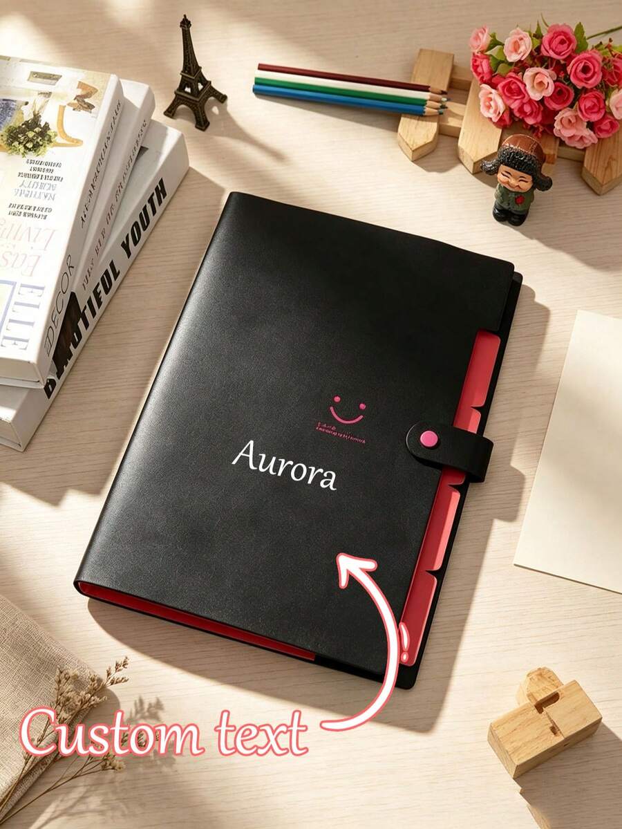 Custom Name Printed Folder, 1pc Personalized Multi-Layer Snap Closure File Organizer, Portable Office & School Stationery Paper Document Storage Folder - Multicolor - View 1