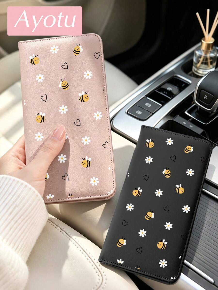 Bees & Daisies Car Registration & Insurance Document Holder – Vehicle Glove Box Organizer, Auto & Truck Storage Accessory, Ideal For Storing Important Papers, Driver Licenses, Passports, Cards, Small Auto Accessories And Other Documents.