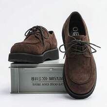 New British Style Matte Surface Thick Sole Derby Shoes Chunky Heel Retro Casual Shoes - Brown - View 5