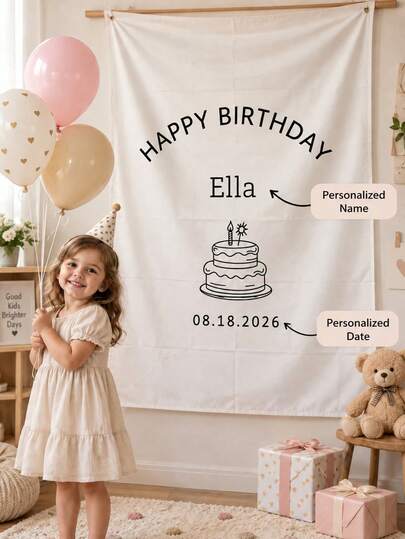 Bannière de gâteau d'anniversaire de bébé personnalisée, toile de fond de nom d'anniversaire personnalisée, cadeau personnalisé, décoration murale d'anniversaire de style bohème blanc, décoration d'anniversaire de bébé, cadeau de Noël, premier Noël du bébé