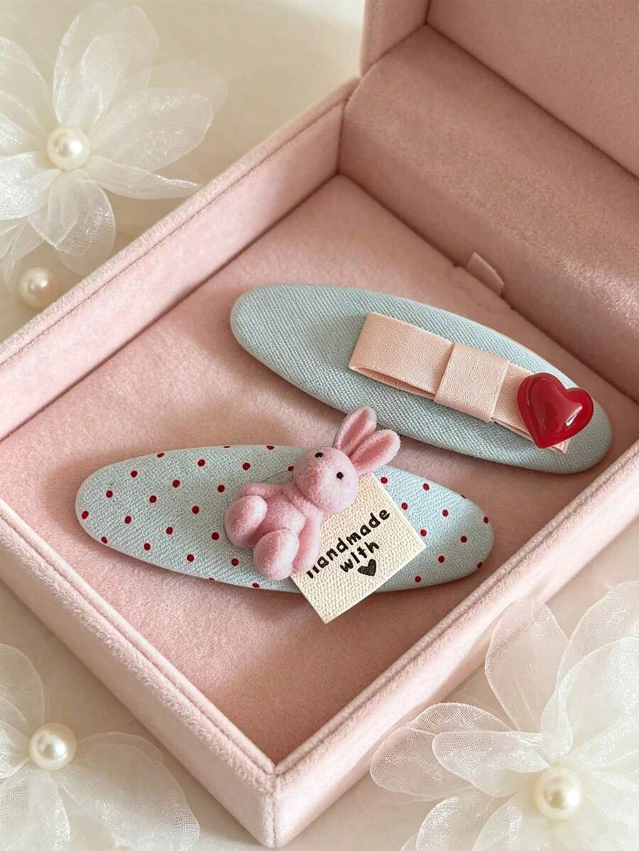 2pcs Soft Pink Plaid Bow Hair Clips, Hand-Painted Fabric Bow BB Clips, Niche Sweet Side Clips - Multicolor - View 1