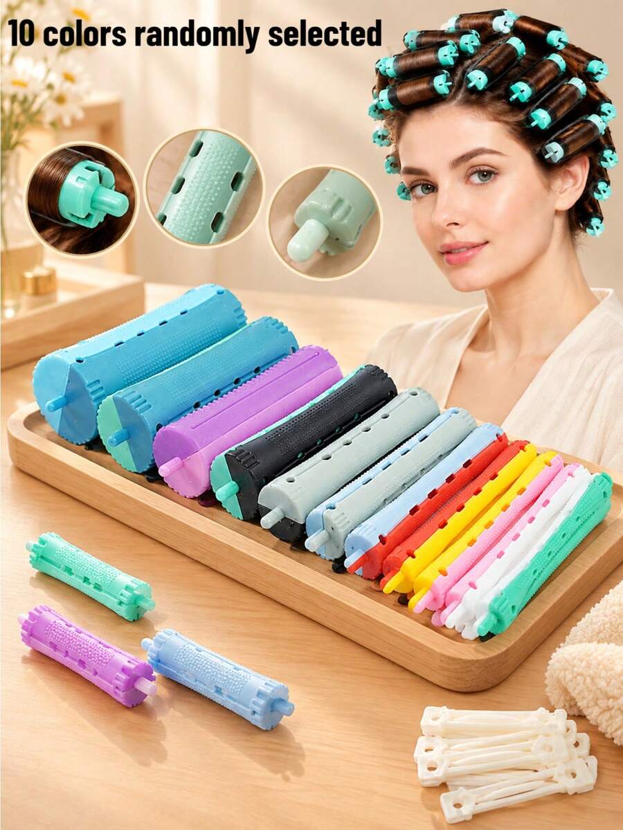 10 Colors Random Dual-Color Plastic Hair Curling Rods, Hair Styling And Cutting Tools, Hair Salon Tools, Curling Rods - Multicolor - View 1