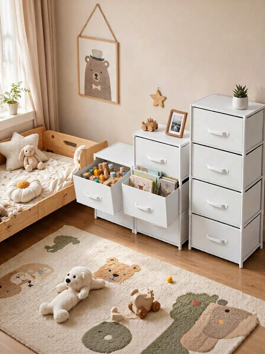 1pc Non-Woven Fabric And Steel Tube Combination Drawer Storage Cabinet, No-Drill Installation, Multi-Functional Storage Cabinet Suitable For Bedroom, Living Room, Small Apartment And Dormitory, Can Store Clothes, Cosmetics And Daily Sundries
