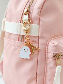 1Pc Mini Zinc Alloy Ghost Keychain, Cute Halloween Enamel Charm, White Ghost & Letter Pendant, Spooky Style, Bag Charm, Gift, Holiday Decor - Multicolor - View 3