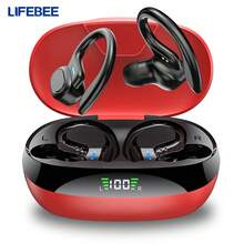LIFEBEE 无线耳机，适合跑步和健身，入耳式无线耳机，带降噪麦克风，运动耳机，耳挂式设计，立体声入耳式耳机，带 LED 显示屏和充电盒 - 紅色 - 查看 2