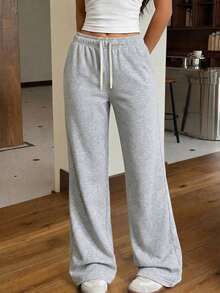 1pc Teens/Girls' Retro Street Style Wide Leg Sweatpants, Loose Straight Relaxed Fit Casual Long Pants, Versatile For Daily Wear - Light Grey - View 8