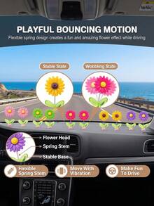 5Pcs Christmas Gift Spring Wobble Daisy Sunflower Car Dashboard Ornament, Cute Colorful Shaking Head Flower Decor, Adhesive Swing Flower For Car Interior, Desk, Monitor, Home Office Decor, Holiday Gift For Car Lovers - Multicolor - View 9