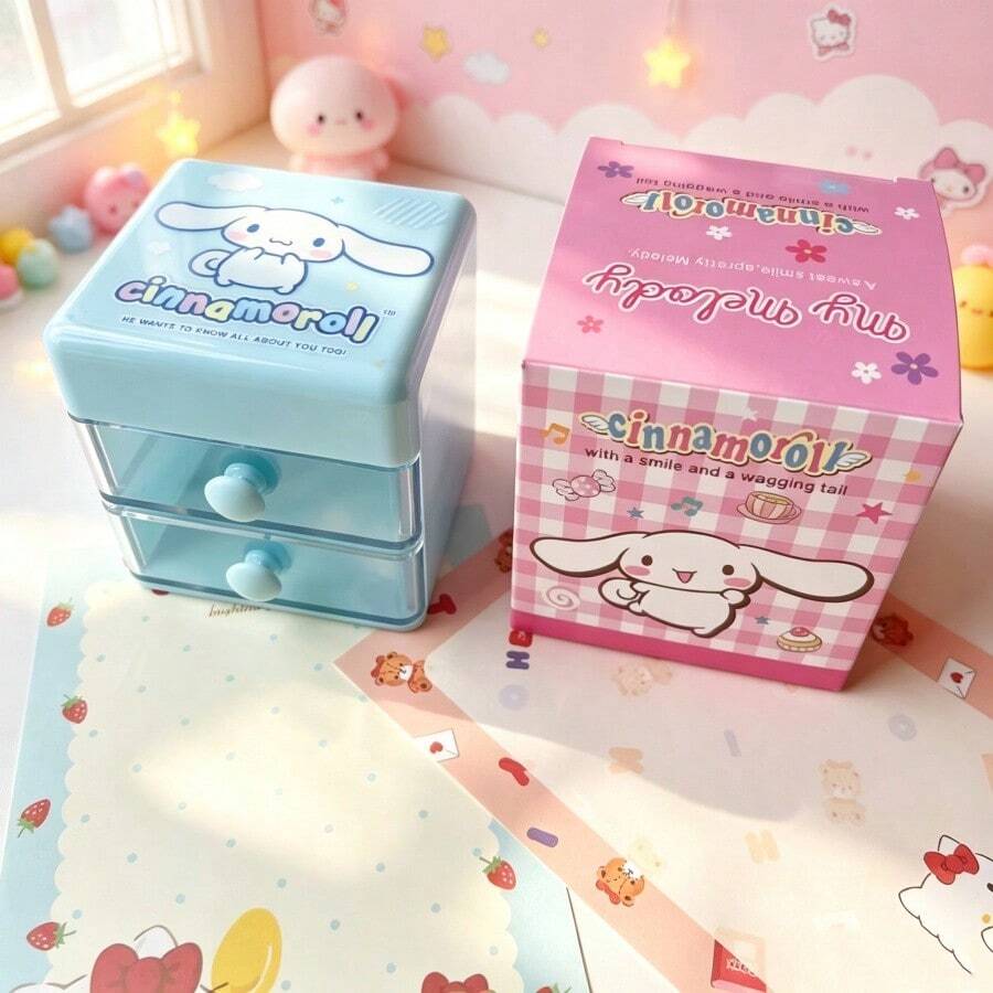 Hasbro Lemari Penyimpanan Mini Meja SANRIO dengan Berbagai Motif Karakter, Laci Ganda, Kotak Perhiasan untuk Penghobi Kerajinan, Aksesori Hiasan Meja DIY untuk Manik-manik, Stiker, dan Proyek Kerajinan Tangan Kelompok. - Beraneka warna - View 1