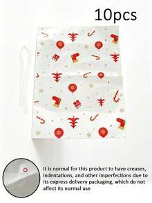 10pcs Christmas Gift Bags, Drawstring Closure Design, Convenient For Storing Candies And Small Gifts. Suitable For Christmas Eve Gift Packaging, Can Be Used For Christmas Party, Home Holiday Scene Decoration, Both Practical Gift Packaging Bags And Christmas Atmosphere Decoration. - Multicolor - View 11