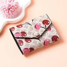 1pc Cherry Print Women's Trifold Small Wallet, Fashionable Mini Clutch Purse, Large Capacity Multi-Card Slots Credit Card Holder Coin Pouch - Multicolor - View 5
