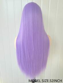 Peluca de encaje frontal de fibra sintética de 32 pulgadas de largo, recta y de color púrpura, 13X4, con estilo libre, adecuada para uso diario - Morado - Ver 9