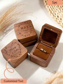 CFUNIQ Personalized Custom Wooden Wedding Ring Box, Wedding Ring Box, Engraved Wooden Ring Box, Square Ring Box, Anniversary Gift, Wedding, Square Ring, Engagement, Anniversary, Lover's Birthday, Engraved Jewelry Gift Box, Custom Wooden Ring Box, Square Double Ring Box, Engraved Wooden Ring Holder Box, For Wedding Ceremony, Proposal Or Engagement Ring Box, Custom Gift, Christmas, Christmas Gift, Personalized Gift, Valentine's Day Gift, Can Hold Two Rings. - Multicolor - View 12
