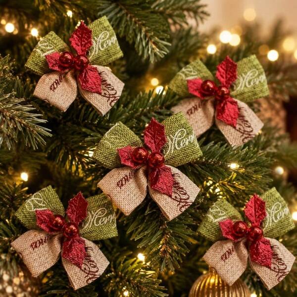 10/20/30pcs Mini Handmade Sewn Christmas Fabric Bows (Red/Green Color), Suitable For Christmas Tree Decoration, Gift Wrapping, Wedding, New Year Party DIY Crafts - Classic Small Ornament With Gold Pointed Tip, Holiday Decoration Ribbon, Halloween Applicable, Christmas Home Decor/Christmas Decoration/Autumn Home Decor/Christmas Gift