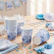 10/20/60 Pcs,Blue Ice Castle Printed Disposable 9oz Paper Cups,Frozen Pattern Drinking Cups,Heavy Duty Party Tableware For New Year Office Party,Frozen Princess Celebration,Winter Wonderland Gathering - Multicolor - View 3
