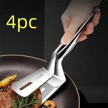 1/2/3/4pcs Stainless Steel Multi-Function Steak Grill Tongs, Fish Fryer Spoon Clip, Bread Clip, Suitable For Camping Kitchen Tools - Silver Spatula - View 13