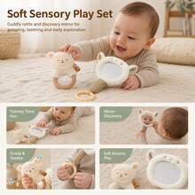 1 SET Mainan Gigit Bayi Bentuk Domba dengan Cermin Genggam & Mainan Kerincingan, Cermin Akrilik, Mainan Gigit Bayi untuk Melatih Sensori Bayi Baru Lahir - Aprikot - View 8
