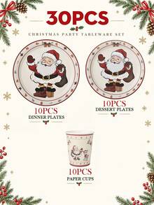 10/20pcs Christmas Disposable Paper Tableware Set (Includes 7" And 9" Plates, Cups, Napkins, Straws), Featuring Vintage Santa Claus, Reindeer, Gingerbread Man, Holly And Candy Cane Holiday Gift Patterns, Suitable For Christmas Parties, Holiday Dinners, Winter Celebrations And Festive Table Decor - Multicolor 4 - View 14