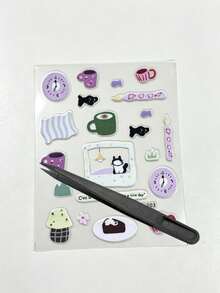 1 Set Decorative Stickers, Phone Stickers, Comfortable Daily Life Illustration Pattern, Casual Home Style Cat Coffee Cake Pattern Stickers, Suitable For Adults, Applicable To Laptop, Camera, Phone Case, Water Cup, Gift Card, Smooth Accessory Surface Decoration - Cat Cake Stickers - View 8