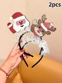 1pc/2pcs/4pcs Girls Christmas Glitter Cartoon Headband With Colorful Trim, Santa Claus & Gingerbread Man Holiday Photo Prop Hair Accessory - Multicolor - View 12