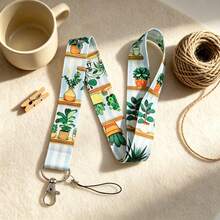 1 Piece Cute Potted Plant Print ID Badge Holder With Lanyard, Cartoon Cactus Card Holder For Work Student School Office, Lovely Gift - Multicolor - View 4