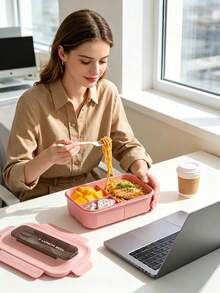 1pc Lunch Box - With Cutlery, Bento Box With Spoon And Fork, Microwave Lunch Box, Insulated Bento Lunch Bag - Multicolor - View 6