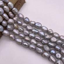 10-12mm 灰色水滴形巴洛克淡水珍珠 DIY 配件 1 串 長度 35cm/13.78inch，孔徑 0.8mm - 淺灰色 - 查看 1
