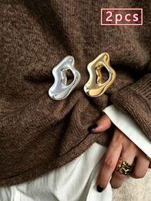 2pcs Asymmetrical Fluid Hollow Brooch Gold & Silver Color Luxury High-End Style Suit Sweater Hat Dress Women's Pin Accessory Daily Commute Date Outfit Gift - Multicolor - View 1
