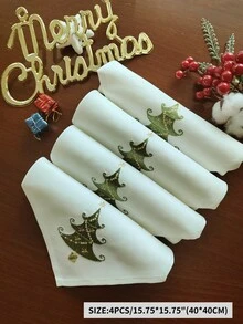 1pc 100% Polyester Christmas Tree Embroidered Fabric Napkin, White Reusable Dinner Napkin For Holiday Christmas Home Dining Party Banquet Table Decor - Multicolor - View 11