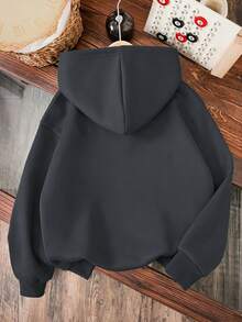 New Unisex Girls' Hoodie + Casual Long Pants 2pcs Set, Creative Graphic Print, Autumn/Winter Outfit, Comfortable Skin-Friendly Top - Dark Grey - View 4