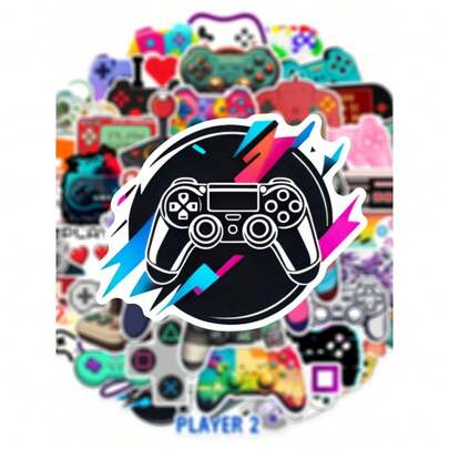 50pcs Colorful Retro Game Stickers, Pixel Art Game Controller Decals, Cool Decorative Stickers For Luggage, Skateboard, Laptop, Phone, Backpack, Craft Hobbies