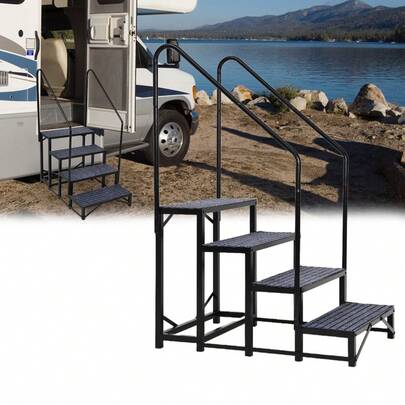 GOCAPTAIN Portable 4-Step RV Stairs with Handrails, RV Steps Ladder with Non-Slip Mats, for Travel Trailers, Campers, Hot Tubs, Porch, Pool, Pets
