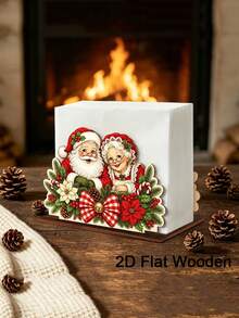 Christmas Wooden Napkin Holder, Santa Claus Sleigh Design, Suitable For Dining Table, Family Dinner, Home Decor, Holiday Table, Napkin Storage Rack, Suitable For Kitchen Countertop, Christmas Party Table Centerpiece And Supplies - View 3