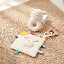 1 Set Mainan Sensorik Bayi Domba, Mainan Kerincingan Domba Plush dan Selimut Pengaman Domba dengan Gantungan Gigitan Beruang Kayu, Mainan Lembut untuk Menenangkan Bayi Baru Lahir - Aprikot - View 9