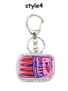Vintage-Style Fun Sardine Square Pill Box Medicine Box With Keychain,Storage Compartment,Portable Jewelry Box,Mini Storage Box,Medicine Organizer Box,Suitable For Daily Medications And Vitamins,Only Empty Box - Multicolor - View 12