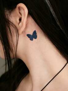 Herbal Juice Semi-Permanent Magic Tattoo Sticker, Large Butterfly Design, Long-Lasting 14 Days, Non-Fading, Non-Reflective, Temporary Tattoo Sticker For Arm, Shoulder, Neck, Collarbone, Waist, Abdomen, Body, 1pc/Pack - Blue - View 5